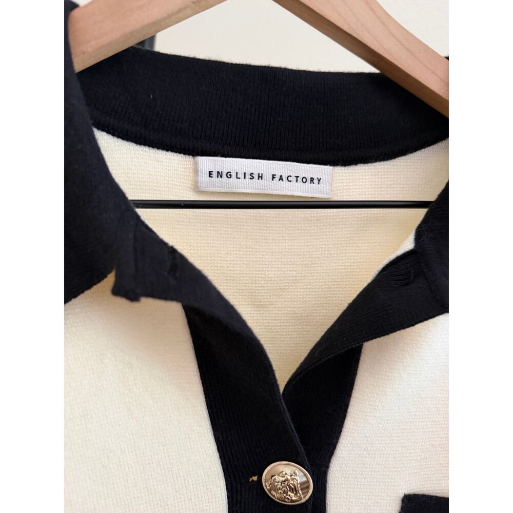 New English factory contrast knit ivory & black cardigan sz M - Picture 4 of 6